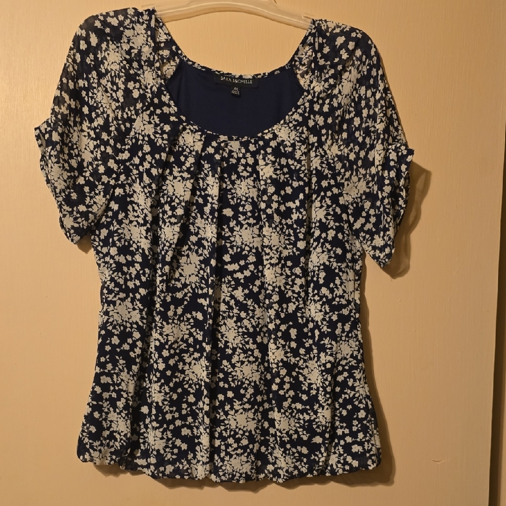 Sara Michelle Navy and Grey Floral Blouse